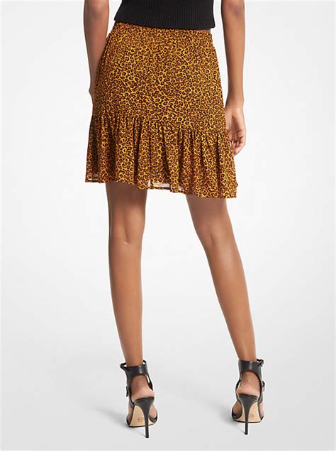 Leopard Print Georgette Ruffled Skirt .